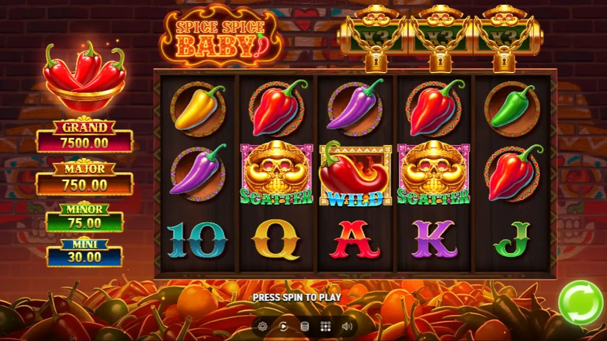 Tela de jogo do slot Spice Spice Baby com pimentas vibrantes
